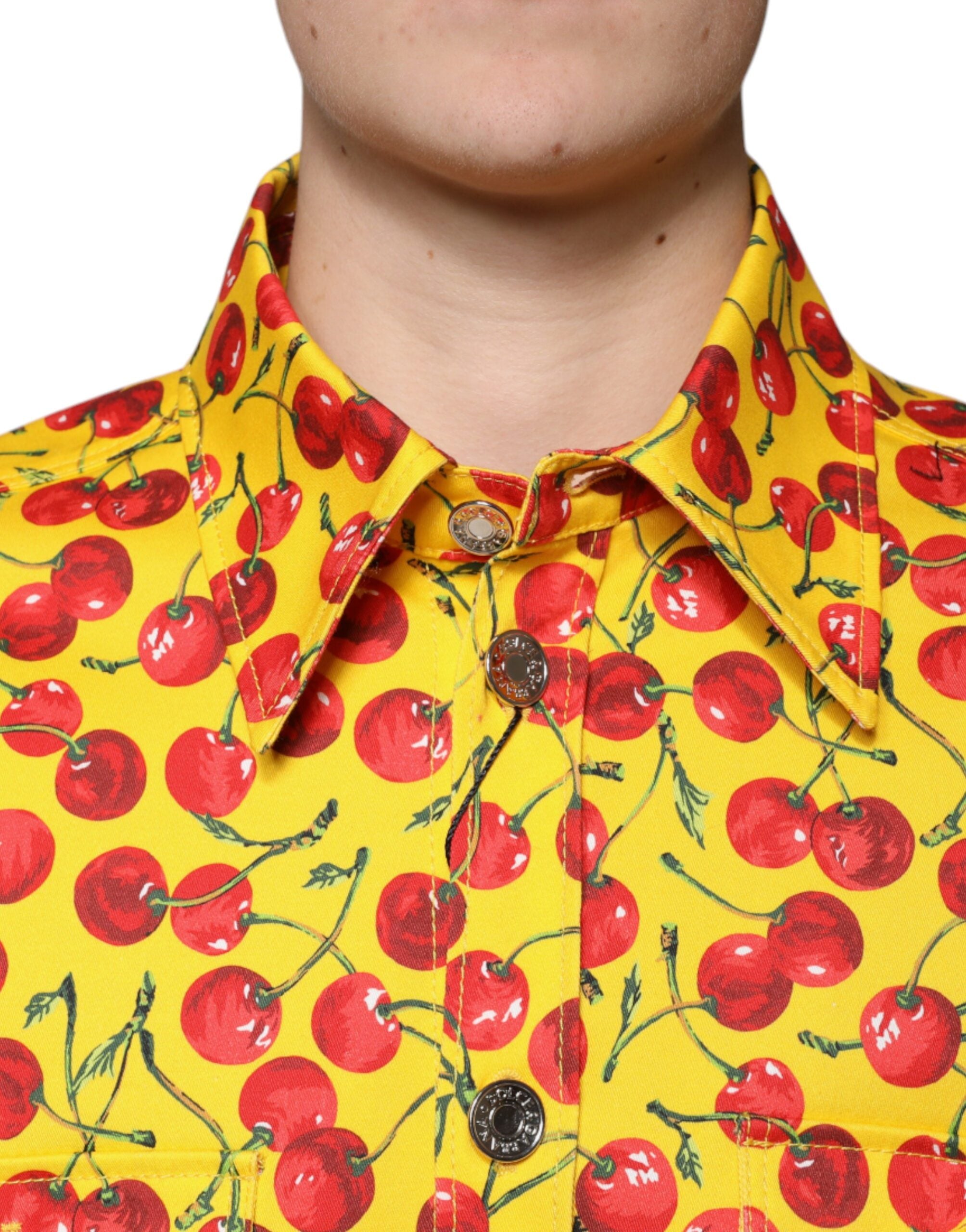 Dolce & Gabbana Yellow Cherry Button Down Men's Casual Shirt